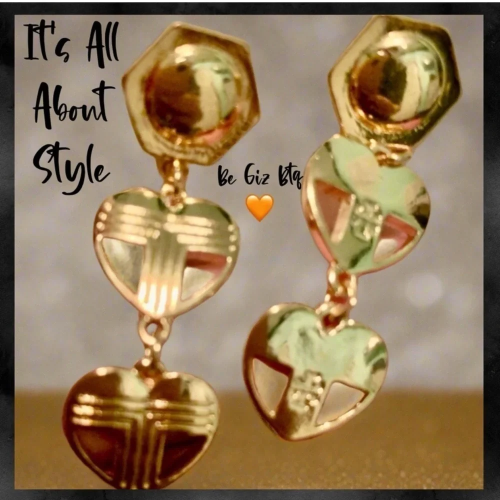 Tory Burch Unique Heart Long Earrings with Kira Logo And Tory Logo Gold Plated